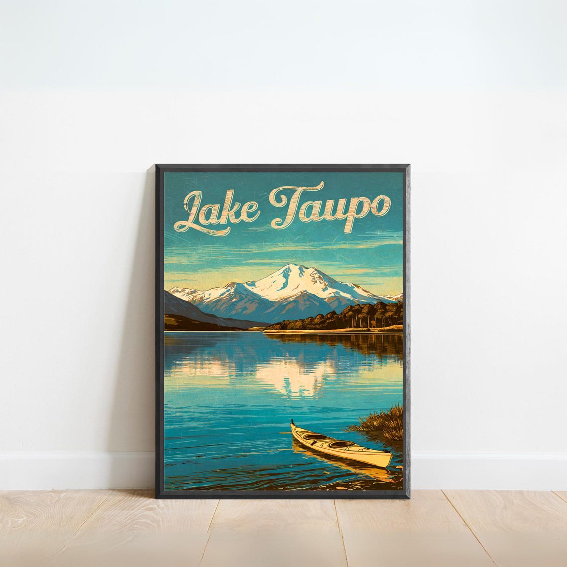 Lake Taupo Vintage Travel Poster Lake Taupo Print New Zealand Wall Art Framed Present Gift New Zealand Present