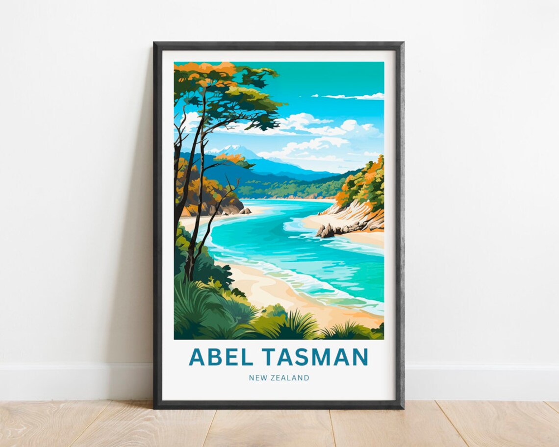 Abel Tasman New Zealand Turquoise Bay Shoreline Scene Poster