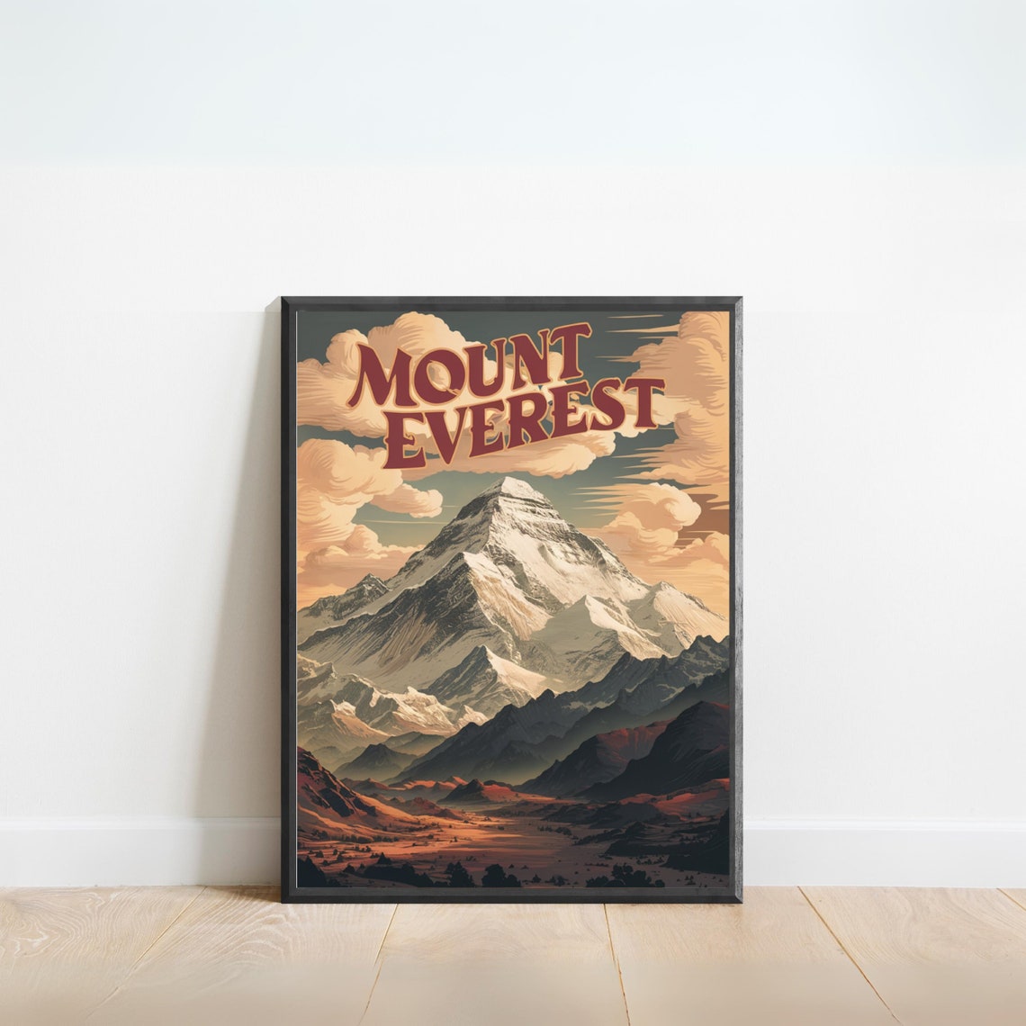 Mount Everest Rust Red Clouds Snow Summit Autumn Valley Poster