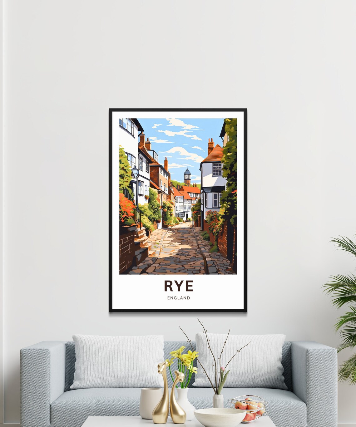 Rye England Historic Cobblestone Lane Illustrated Travel Poster - Image 3