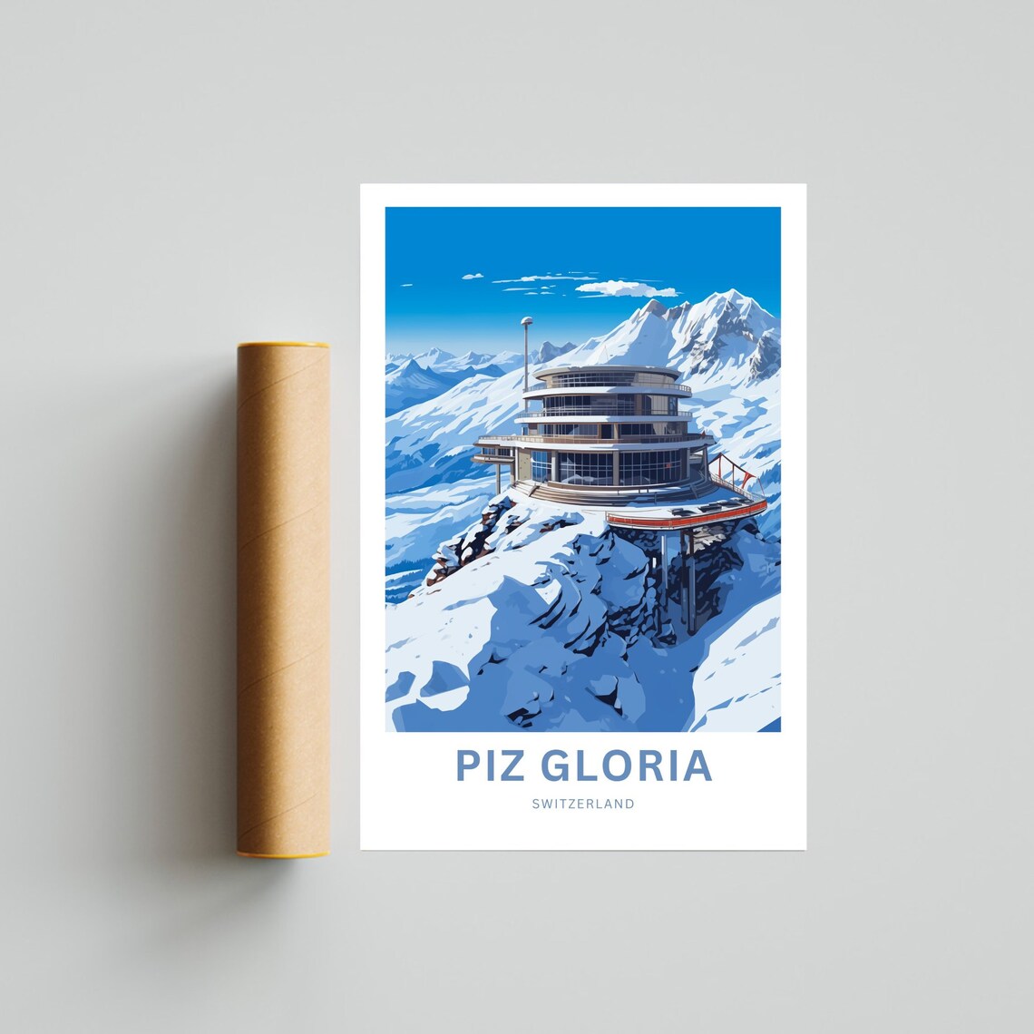 Piz Gloria Switzerland Snowy Summit Building Retro Travel Poster - Image 4