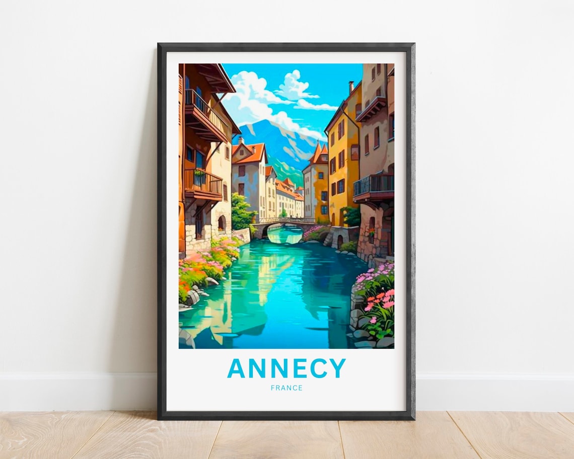 Annecy France Old Town Canal Colorful Buildings Travel Poster
