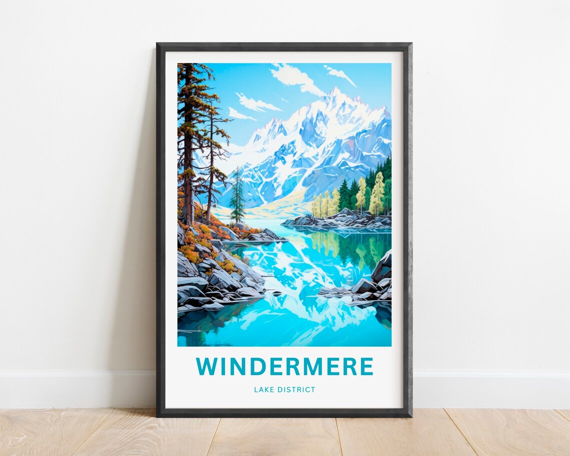 Windermere Lake District Snow Peak Lake Mirror Travel Poster