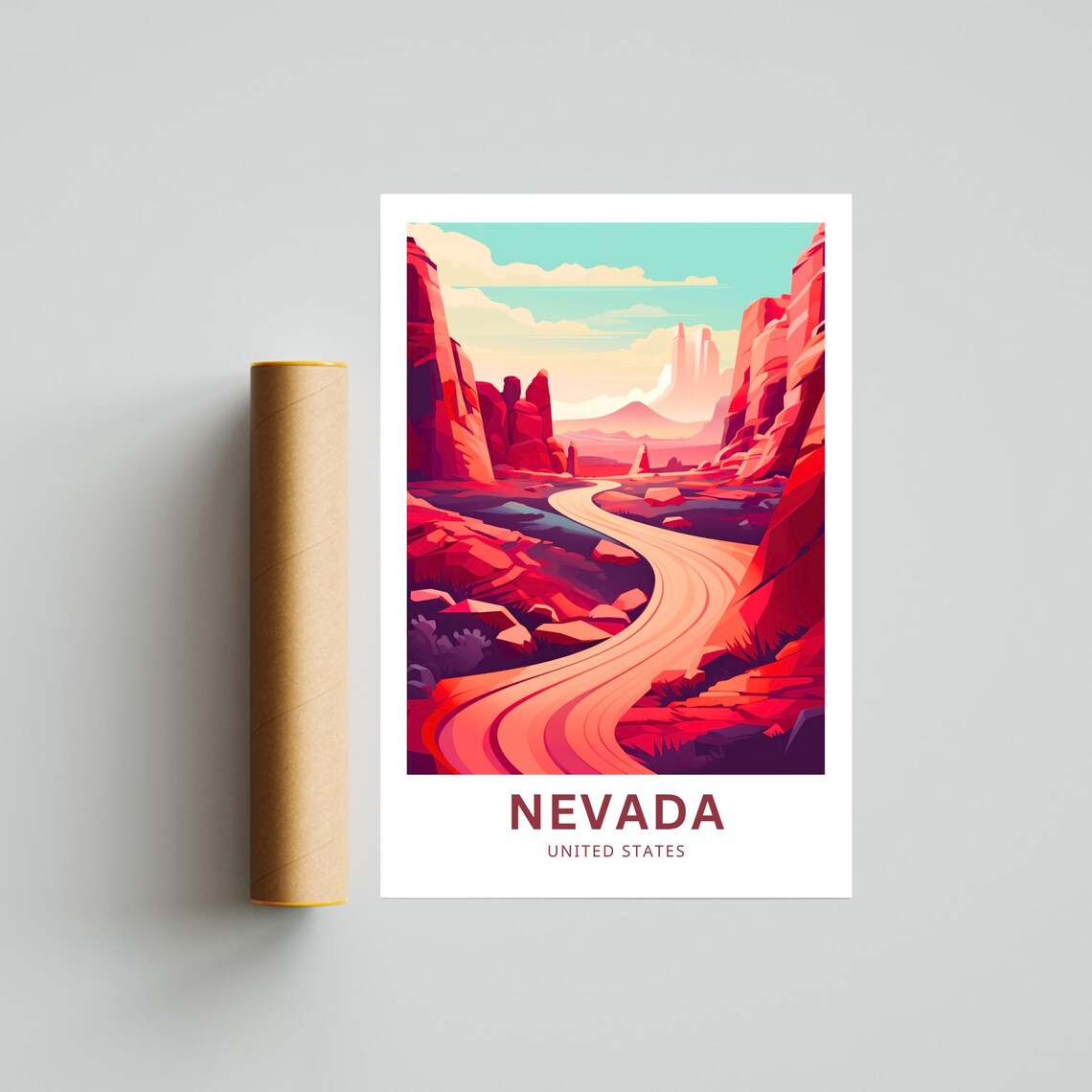 Nevada Red Canyon Winding Road Colorful Desert Travel Poster - Image 4