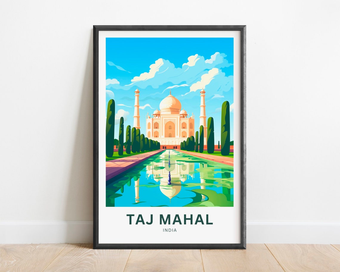 Taj Mahal India White Marble Dome Gardens Reflection Travel Poster