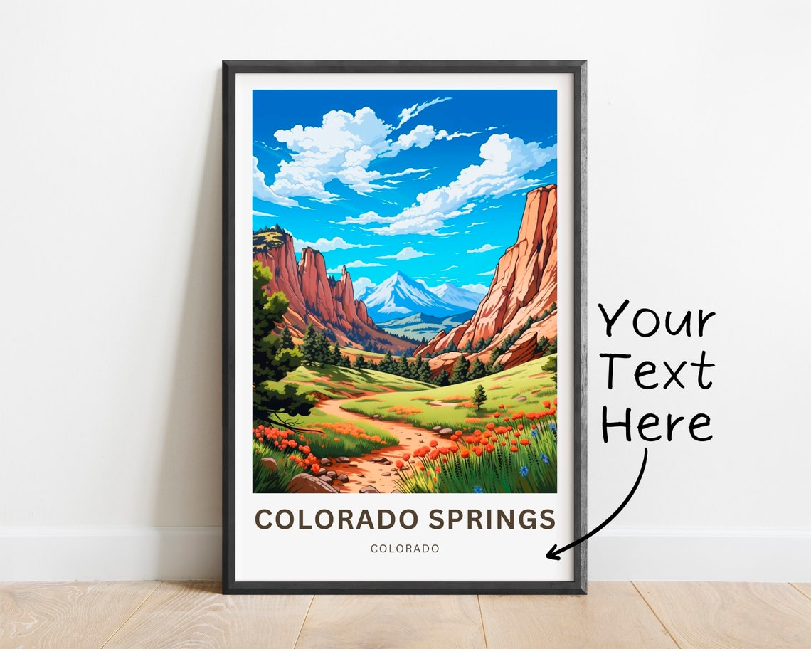 Colorado Springs Personalized Travel Poster with Pikes Peak and Rocks