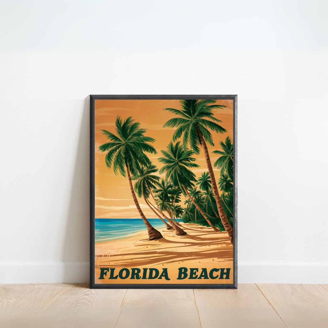Florida Beach Palm Grove Sunny Day Retro Bold Vintage Travel Poster