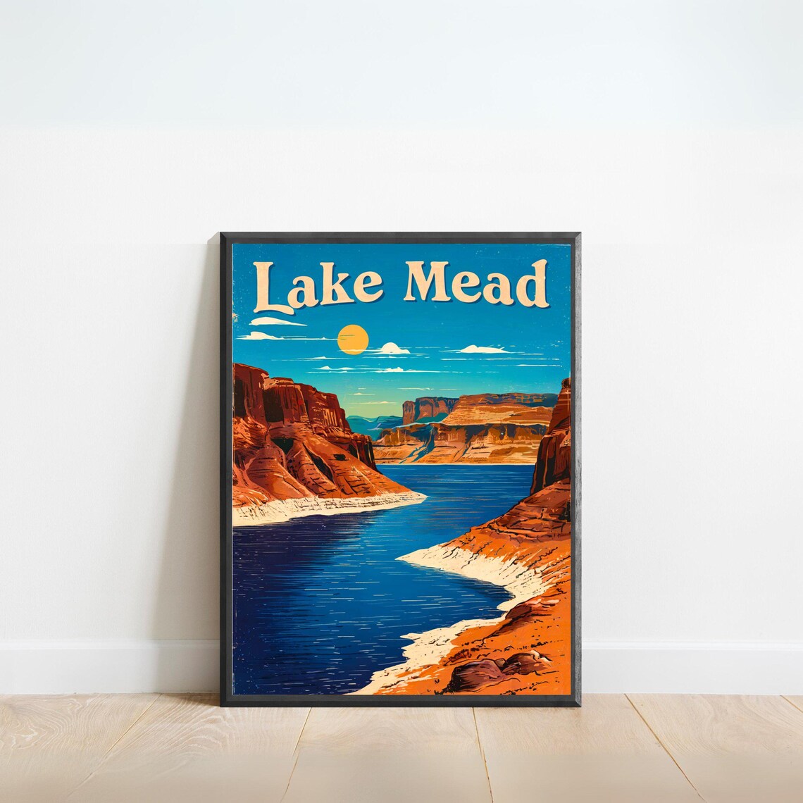 Lake Mead Red Rock Canyon Desert Lake Sunset Retro Travel Poster