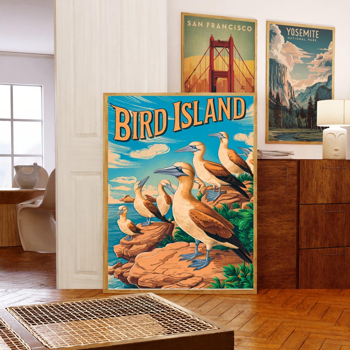 Bird Island Blue Footed Seabird Colony Red Cliffs Retro Travel Poster - Image 5