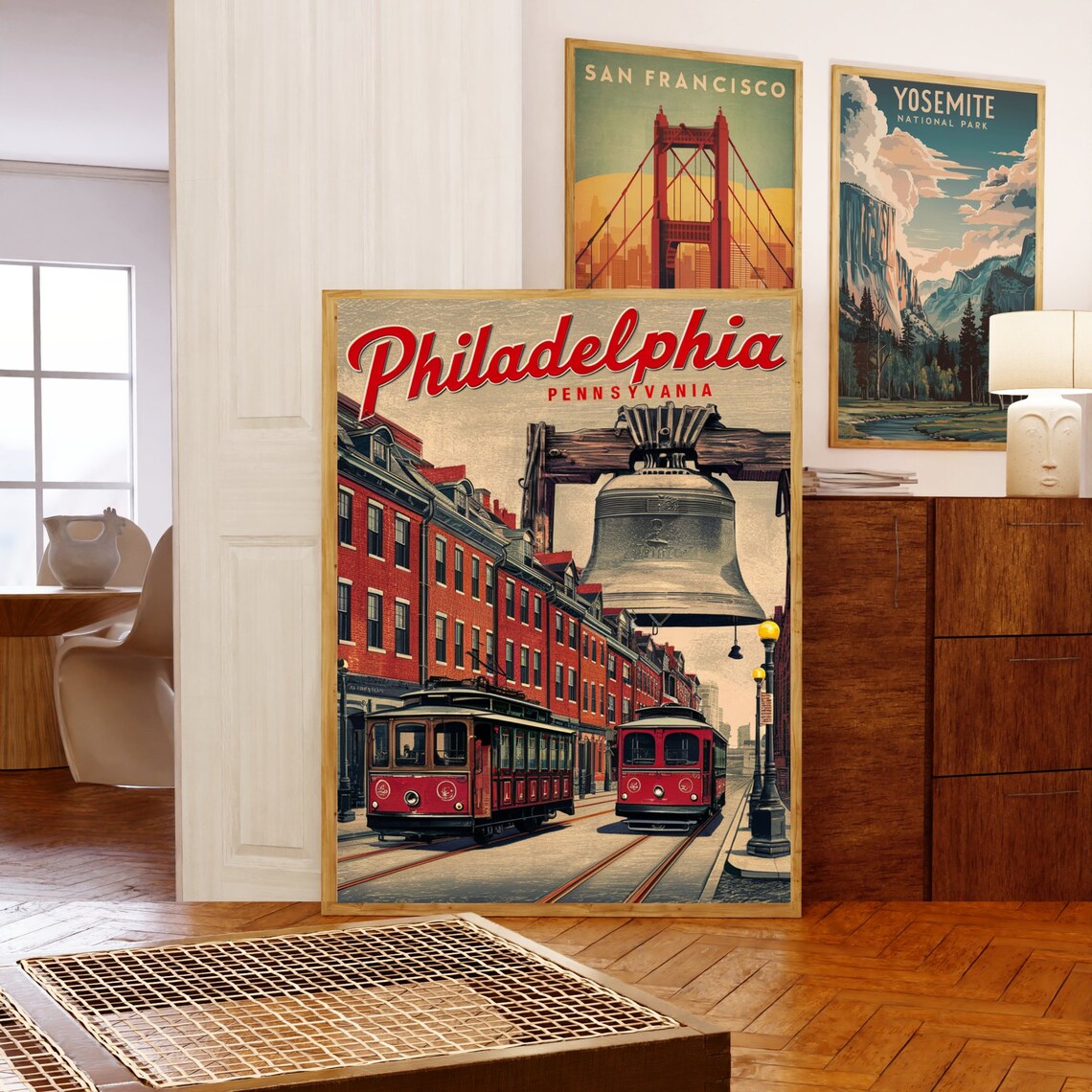 Philadelphia Pennsylvania Vintage Liberty Bell Trolley Poster - Image 5