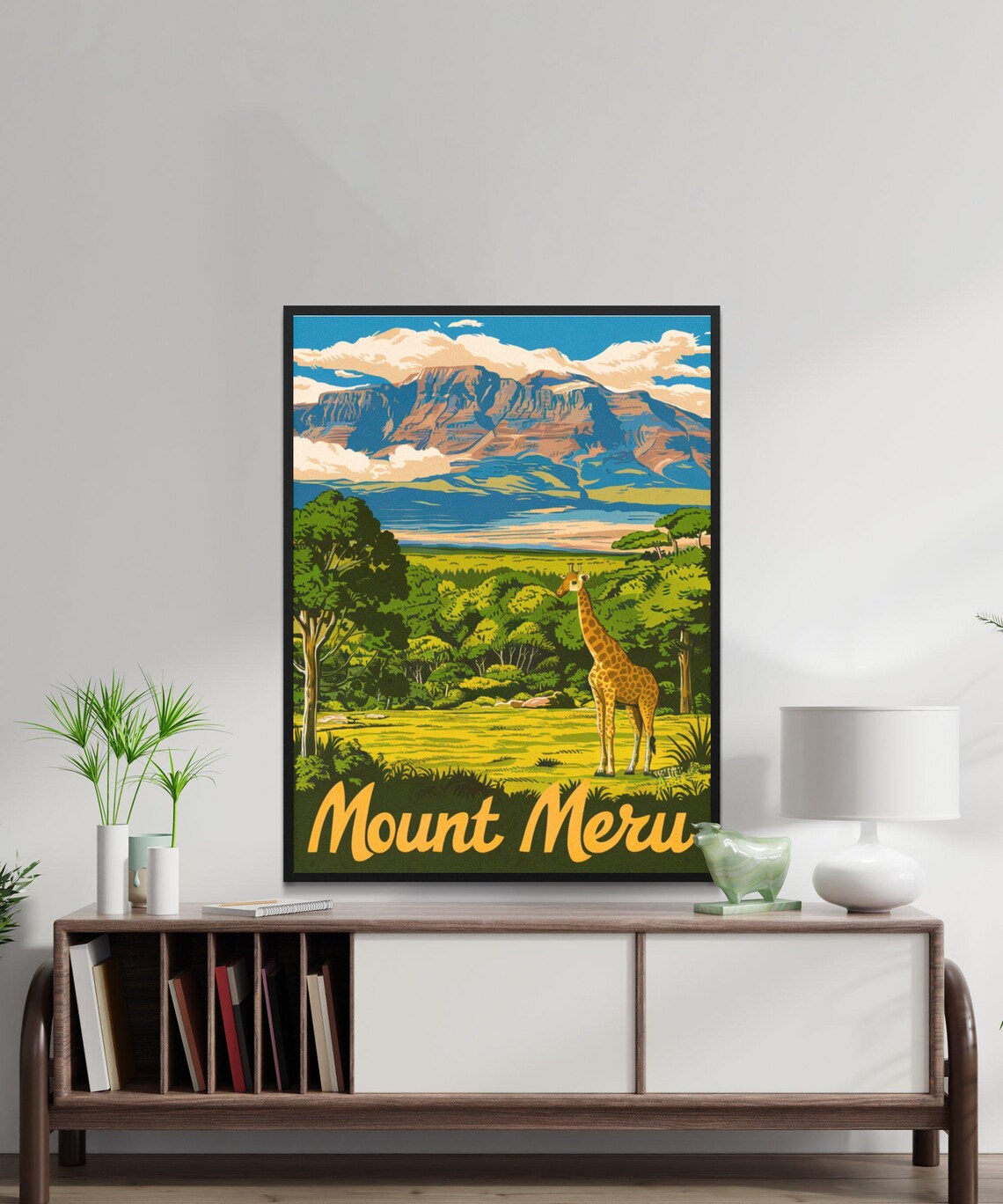 Mount Meru Tanzania Giraffe Savannah Safari Scene Travel Poster - Image 3