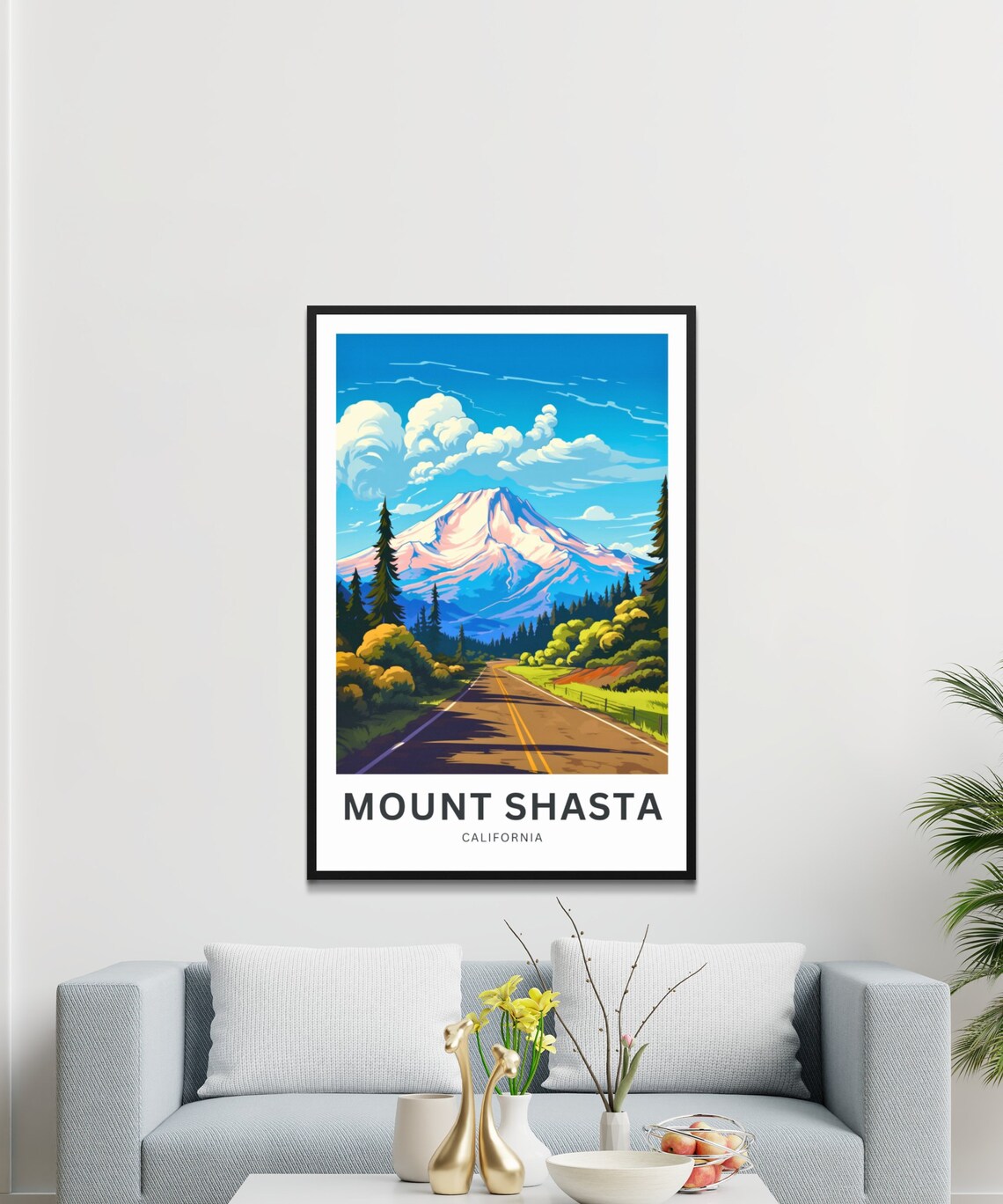 Personalized Mount Shasta California Snowy Peak Road Travel Poster - Image 3
