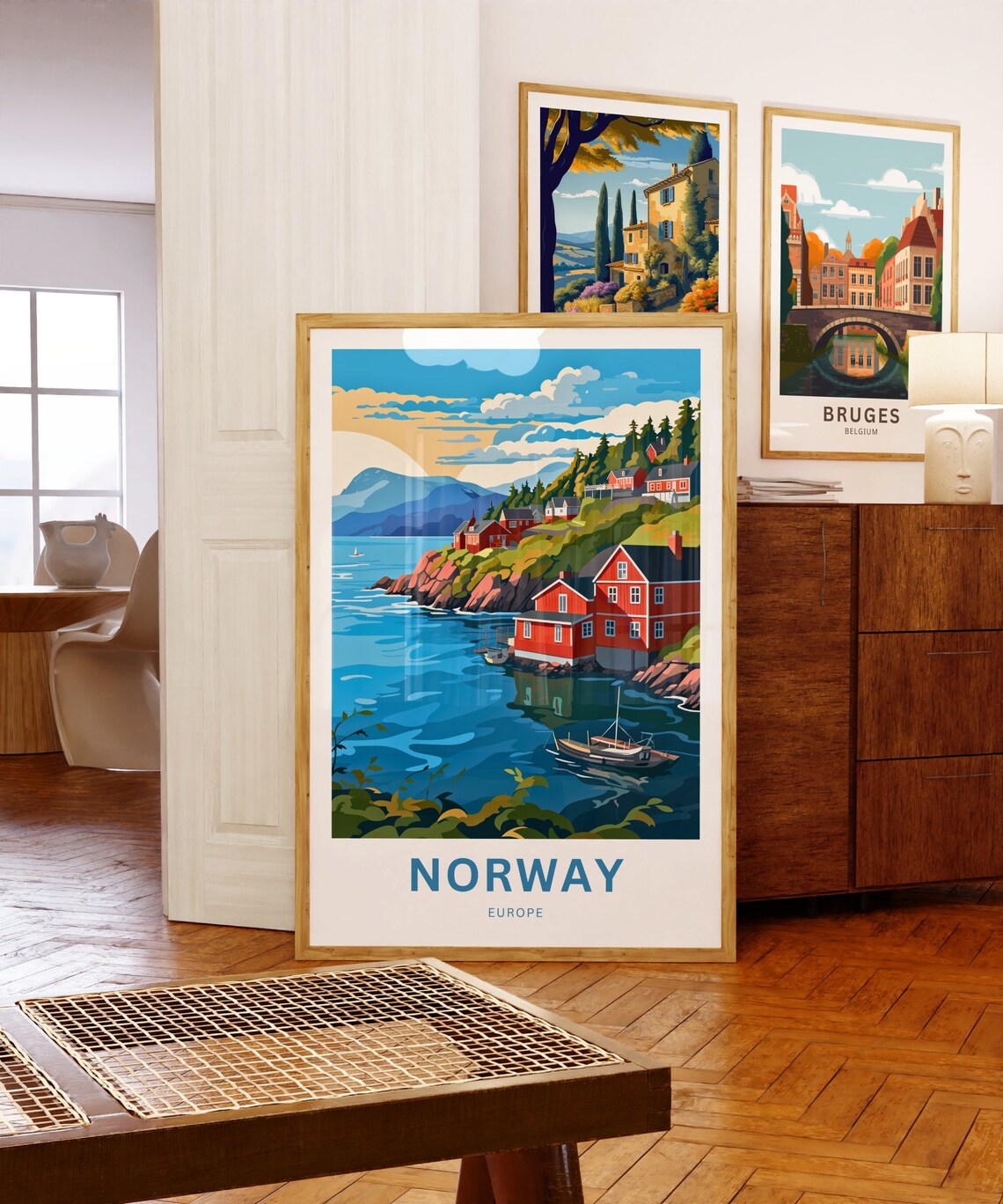 Personalized Norway Travel Poster Coastal Village Fjord Sunset Scene - Image 5