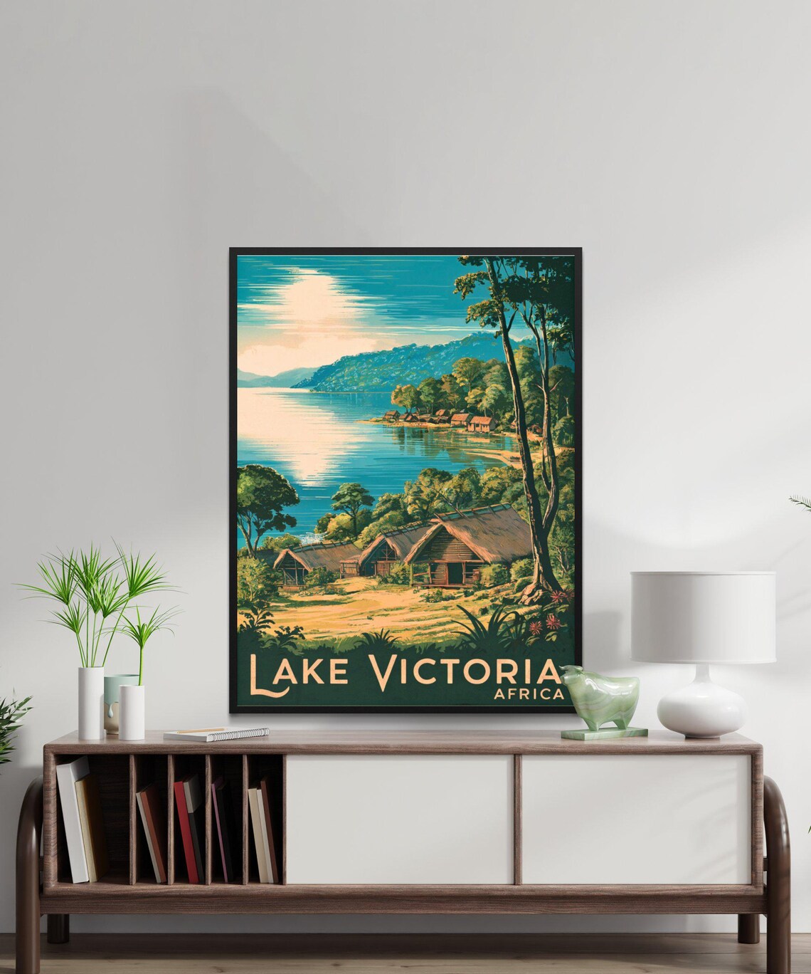 Lake Victoria Africa Lakeside Village Huts Shore View Travel Poster - Image 3
