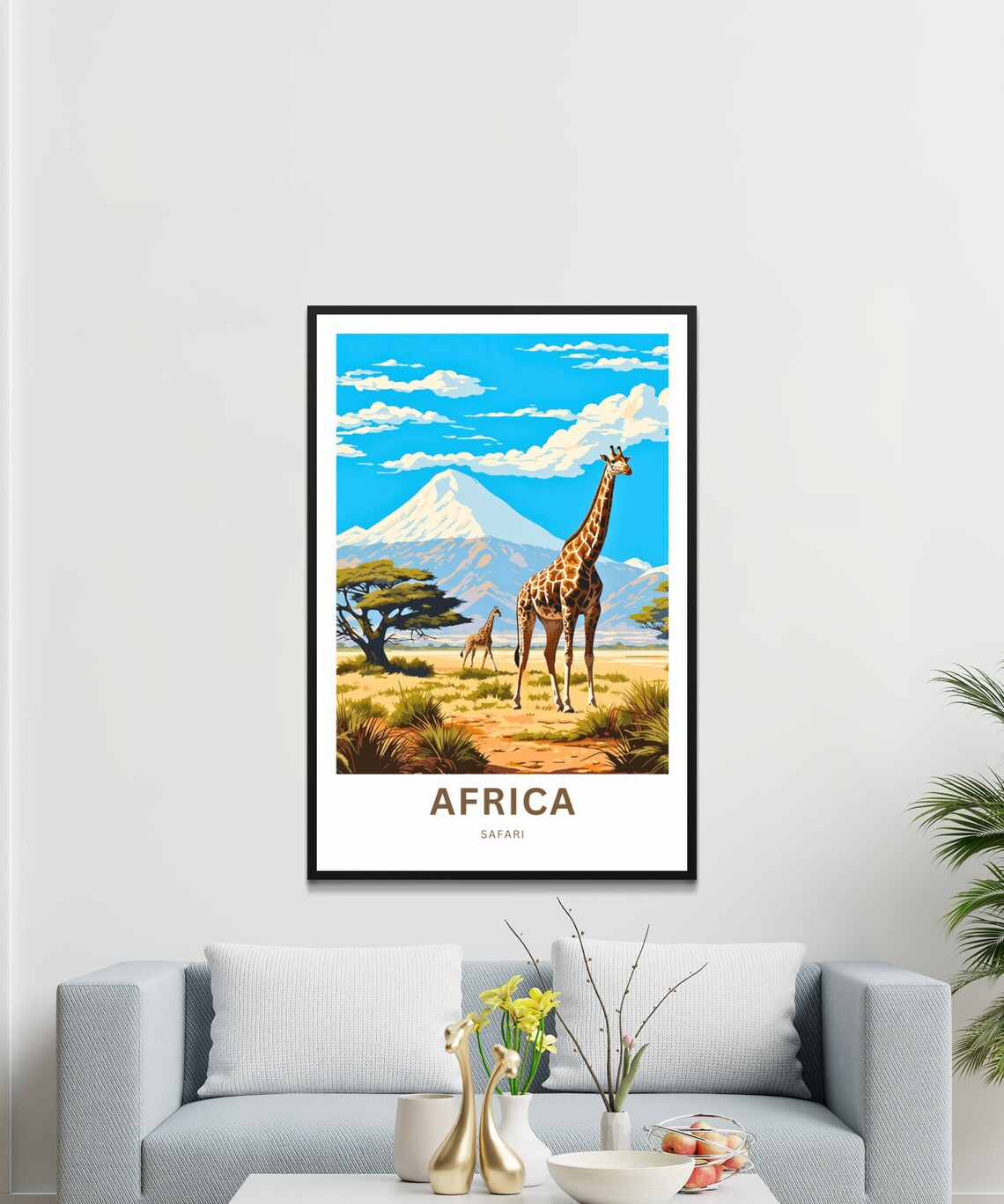 Africa Safari Giraffes Acacia Tree Mountain View Travel Poster - Image 3