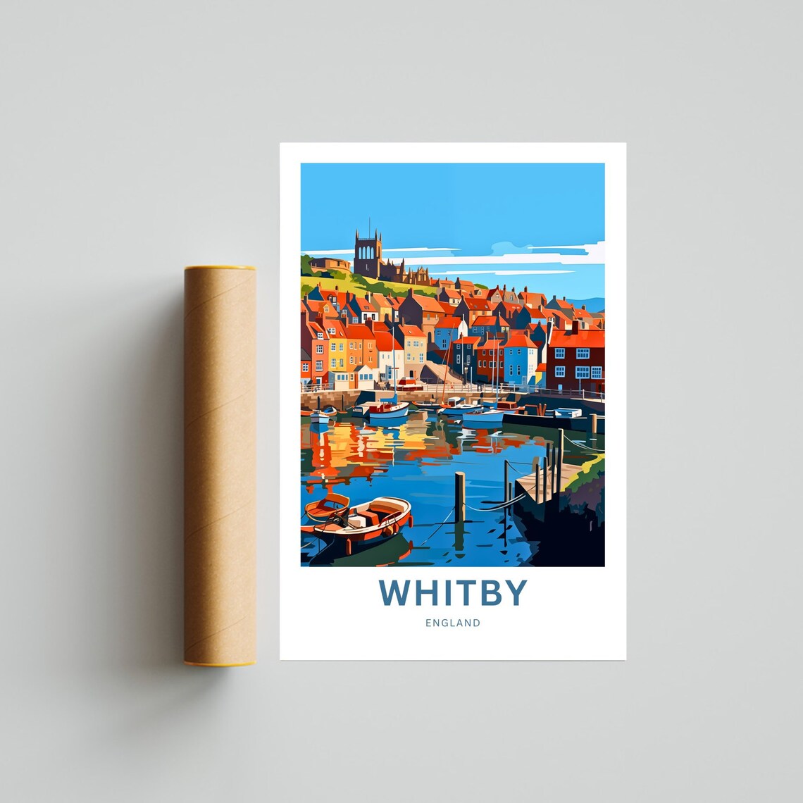 Personalized Whitby Harbor Abbey England Seaside Town Travel Poster - Image 4