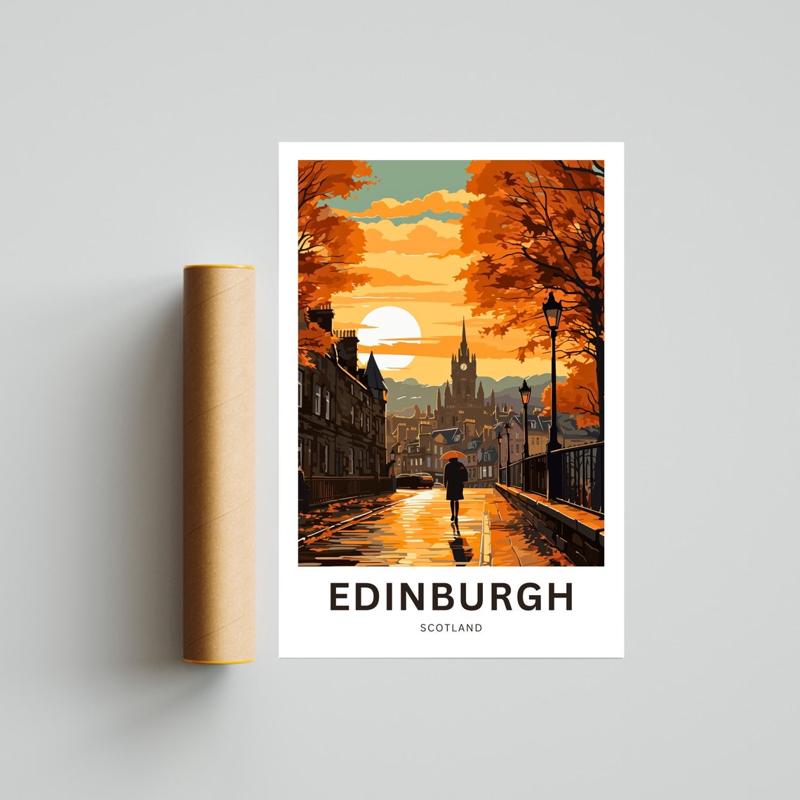 Edinburgh Scotland Autumn Sunset Clock Tower Street View Poster - Image 4