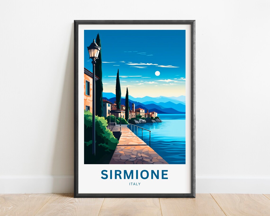 Sirmione Italy Lake Garda Sunset Promenade Travel Art Poster