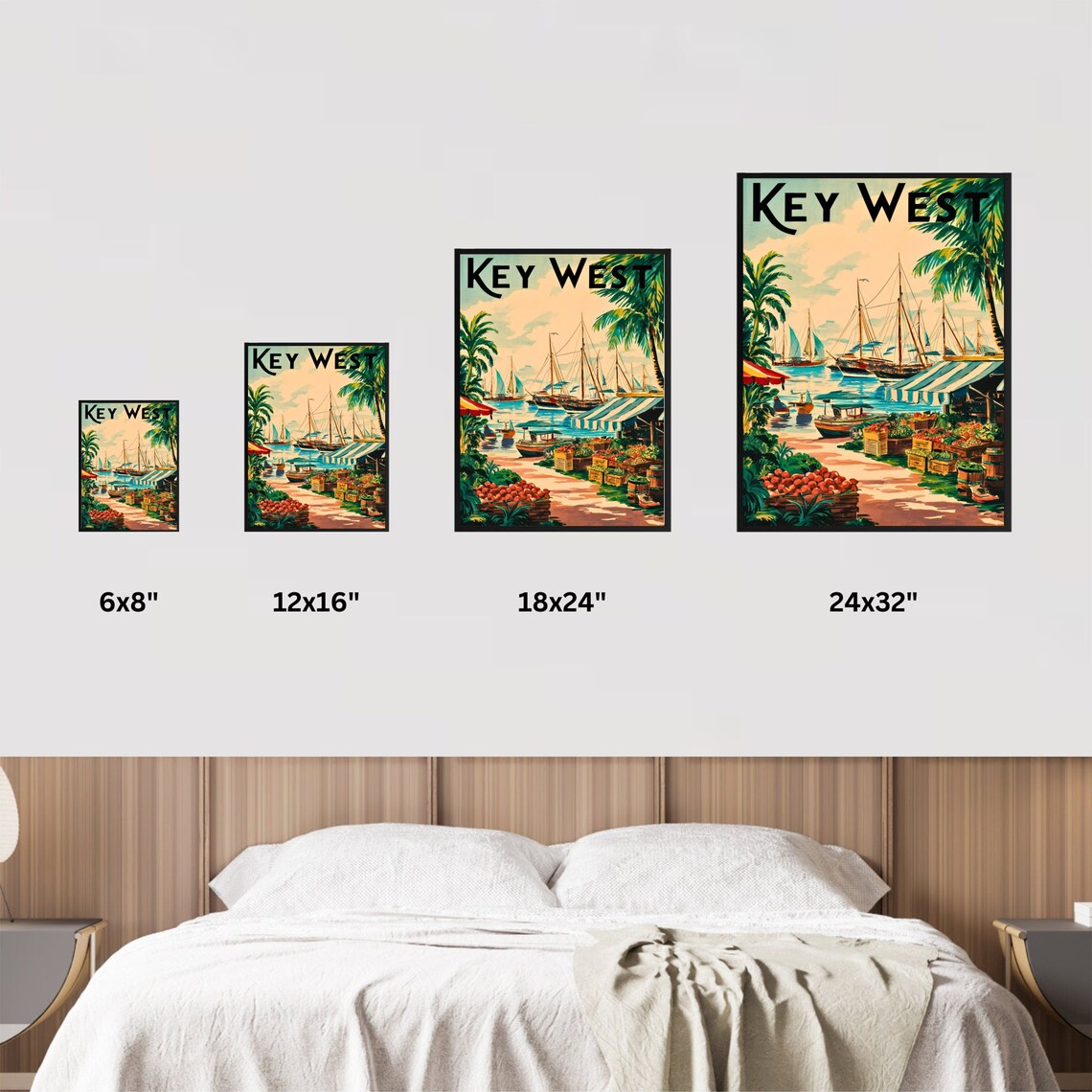 Key West Florida Harbor Sailboats Market Retro Travel Poster - Image 4