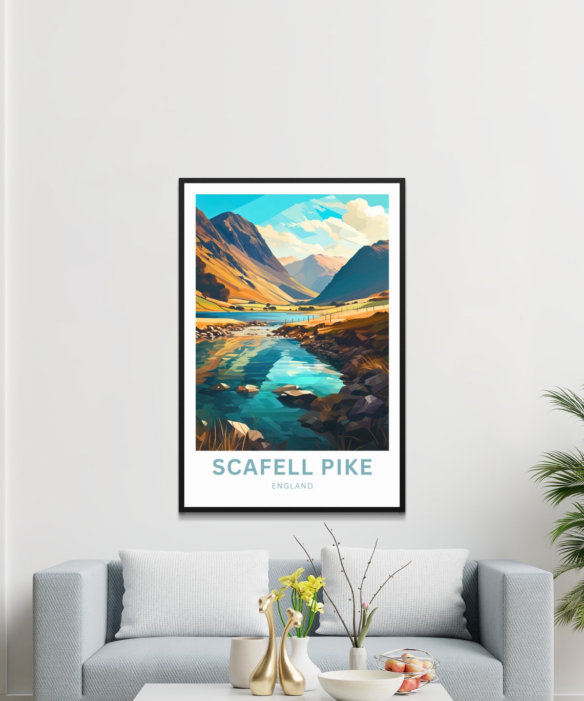 Scafell Pike England Custom Text Geometric Mountain Lake Travel Poster - Image 3
