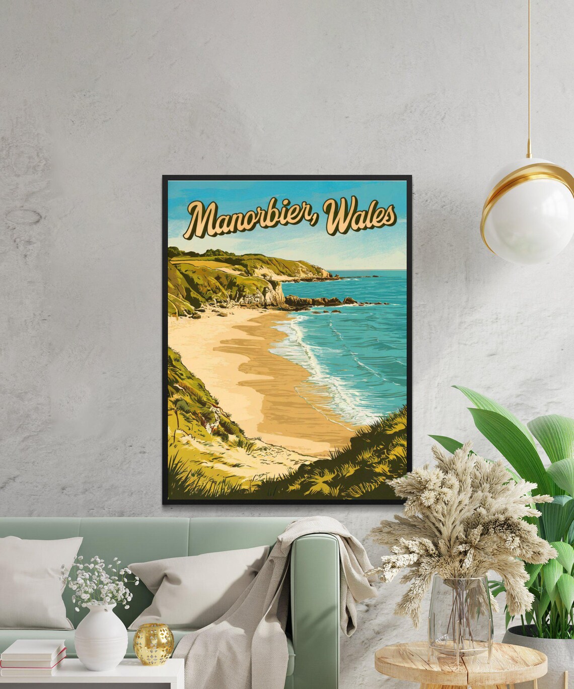 Manorbier Wales Vintage Retro Coastal Beach Scene Travel Poster - Image 4