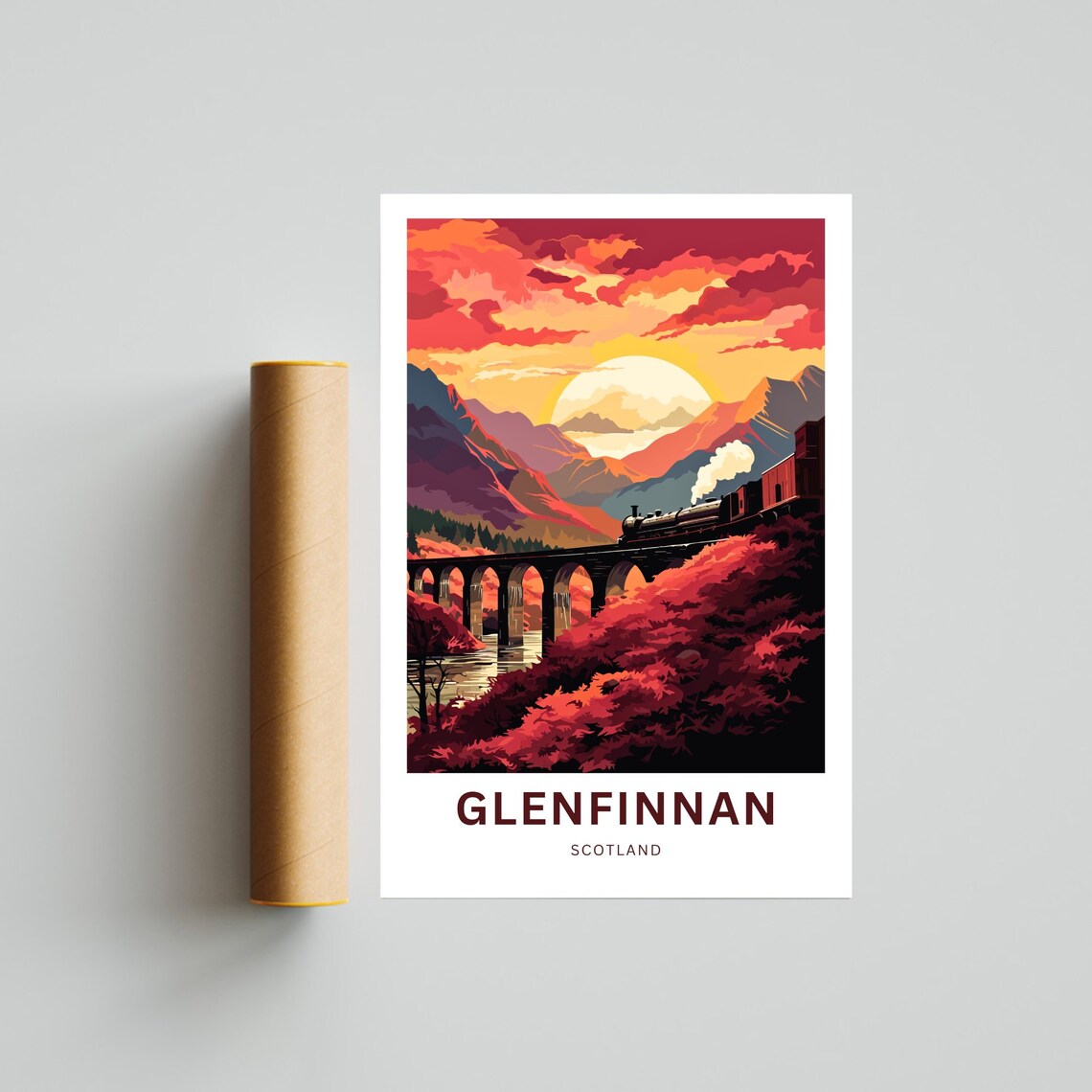 Glenfinnan Viaduct Scotland Sunset Mountain Landscape Poster - Image 4
