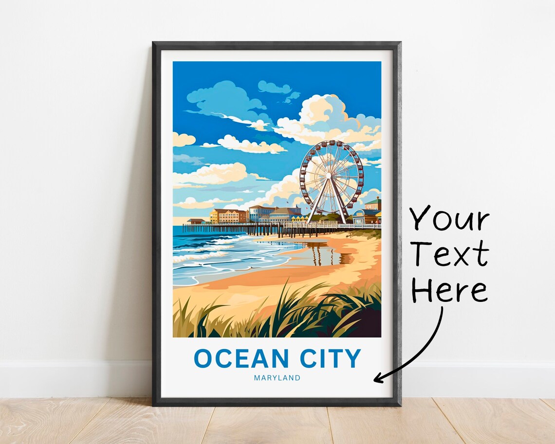 Personalized Ocean City Maryland Pier Ferris Wheel Beach Poster