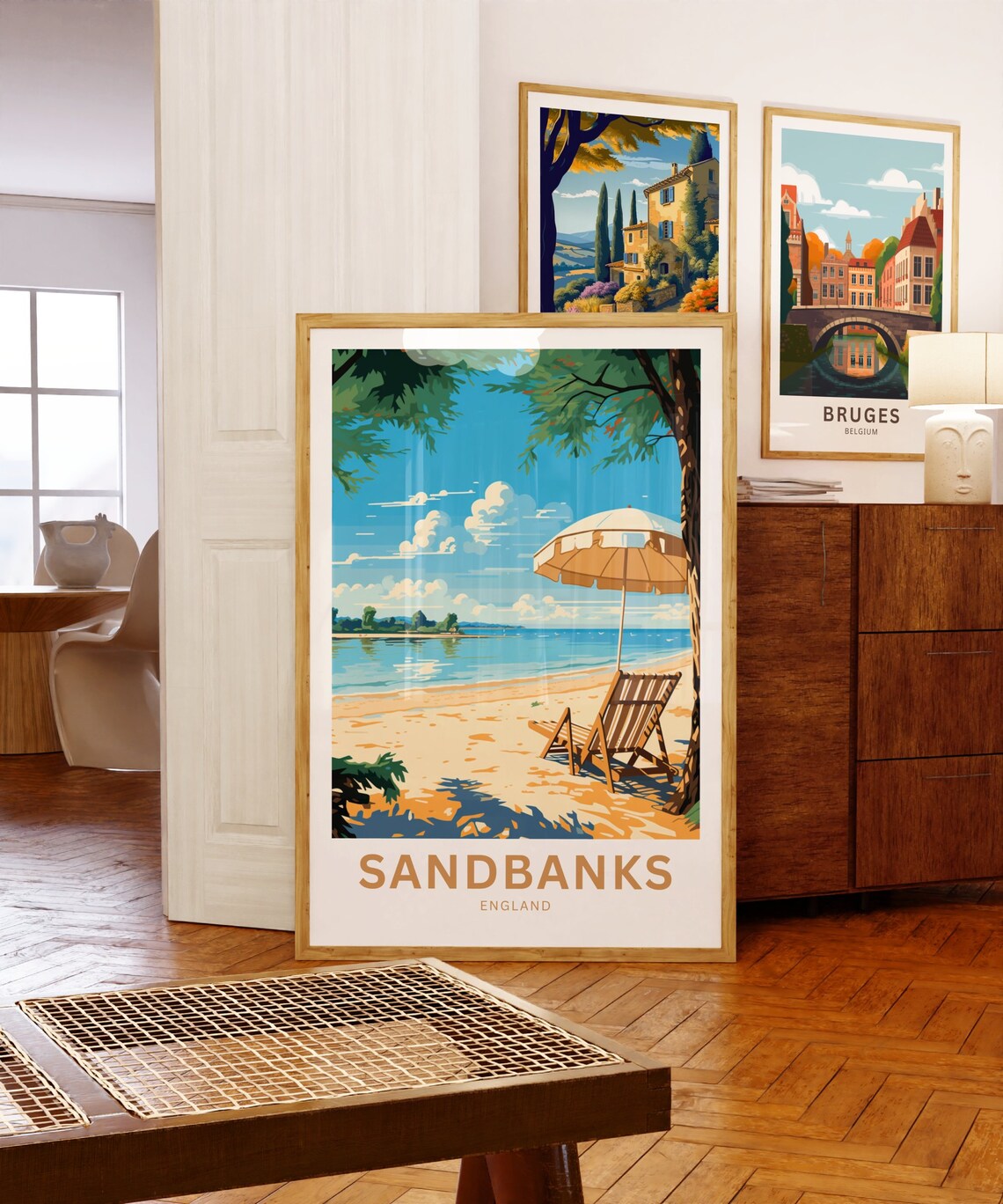 Sandbanks England Sunny Beach Deckchair Parasol Seaside Travel Poster - Image 5
