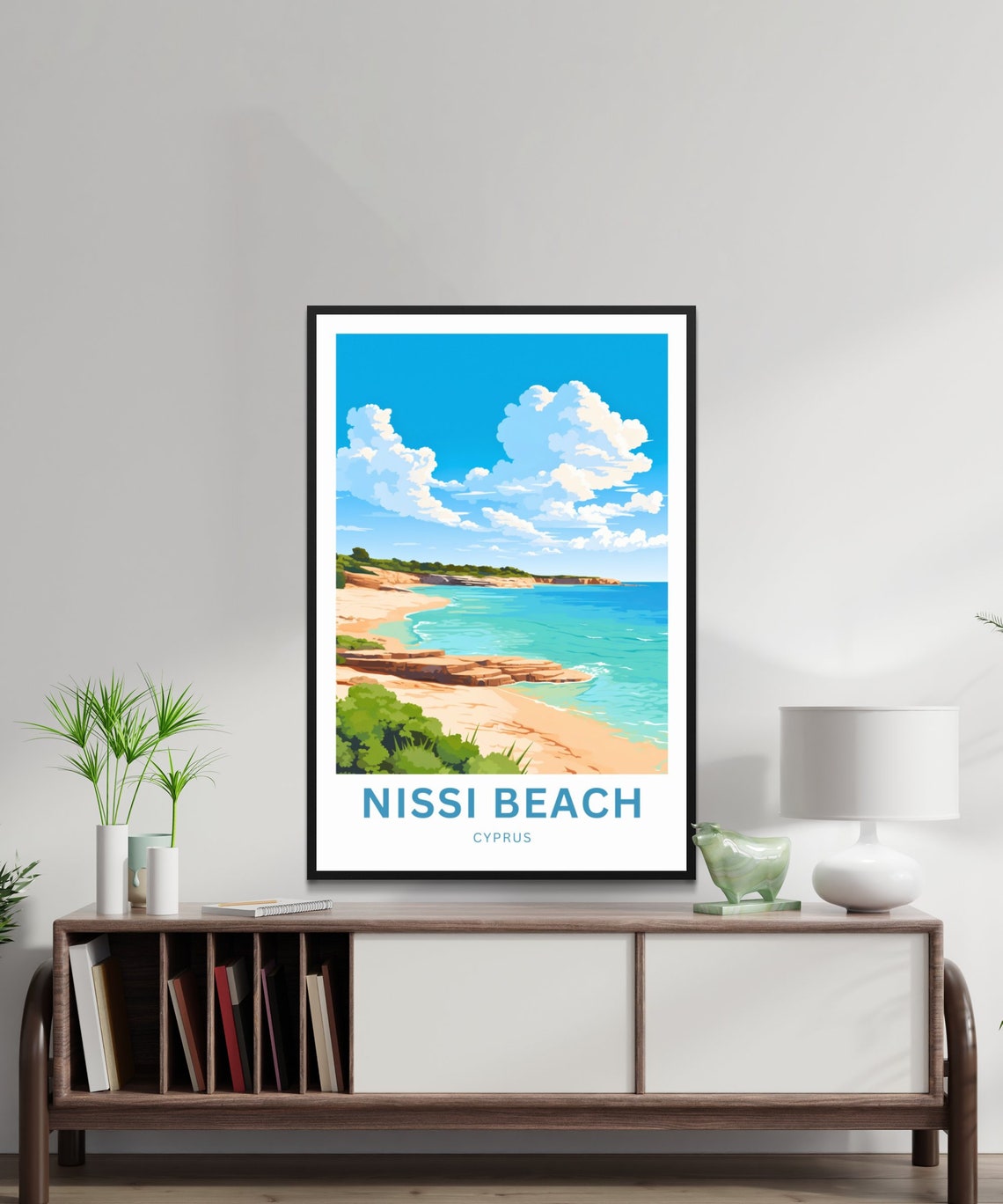 Nissi Beach Cyprus Sunny Sandy Cove Rocky Shore Travel Art Poster - Image 3