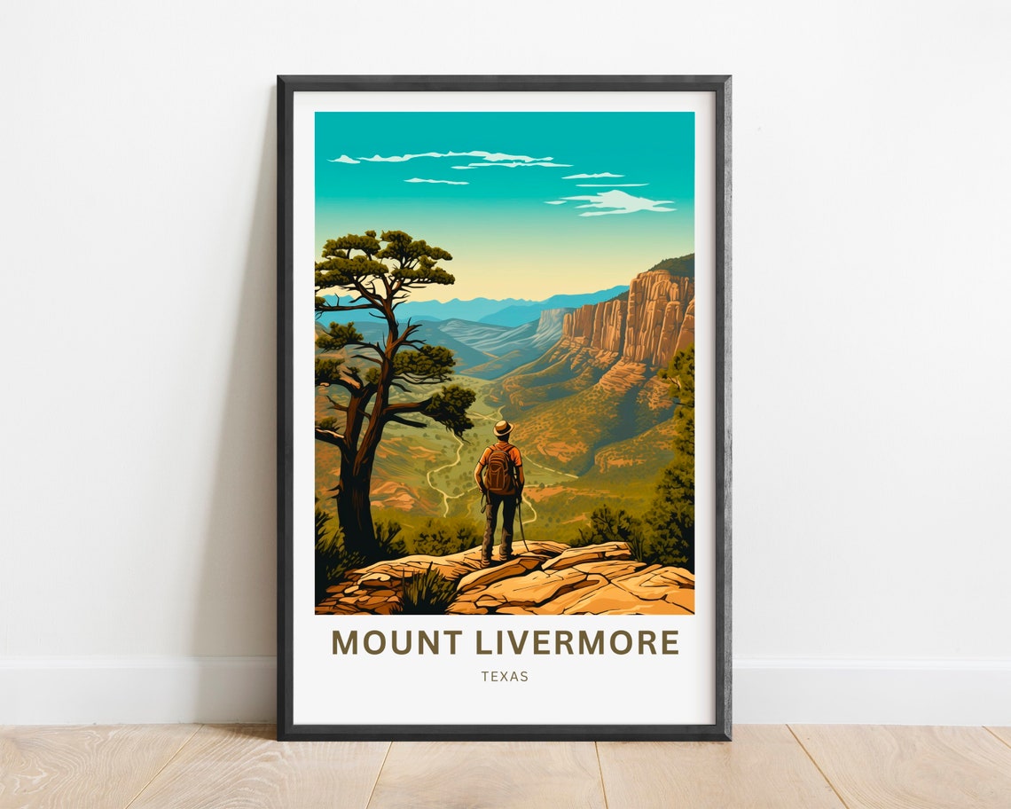 Mount Livermore Texas Hiker Canyon Overlook Summit Travel Poster