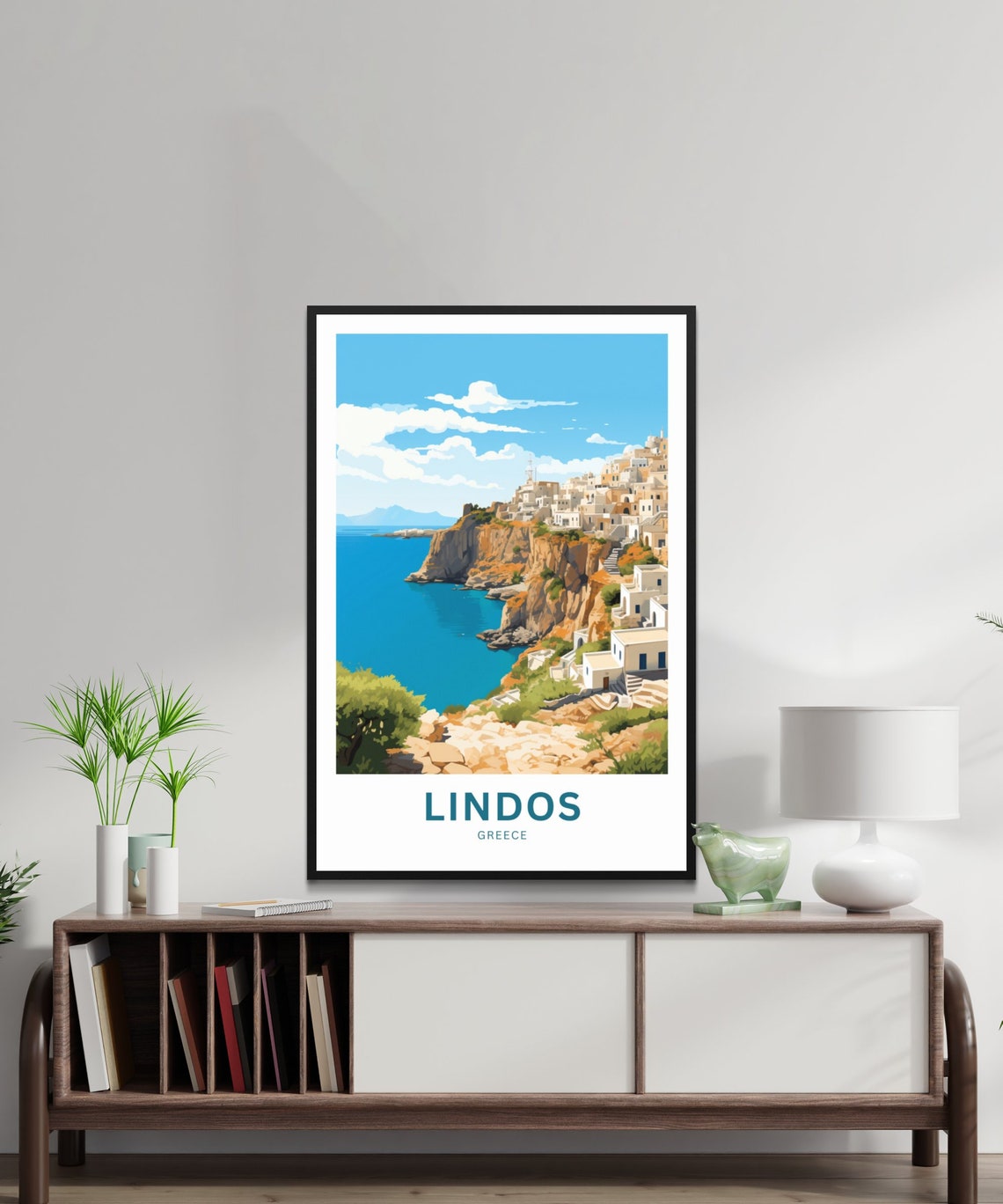 Lindos Greece Cliff Village Ocean View Mediterranean Travel Poster - Image 2