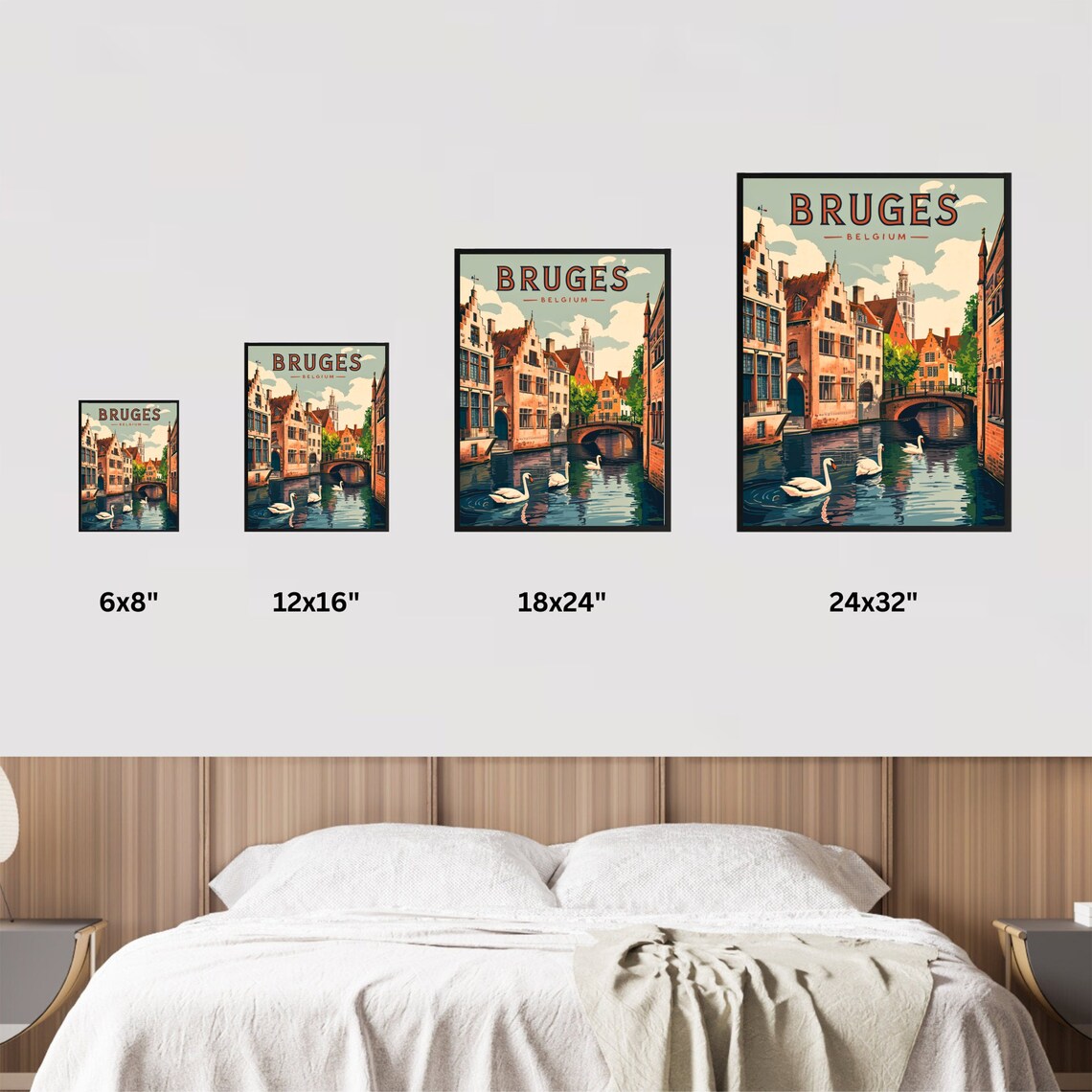 Bruges Belgium Canal Swans Historic Bridge Vintage Travel Poster - Image 2