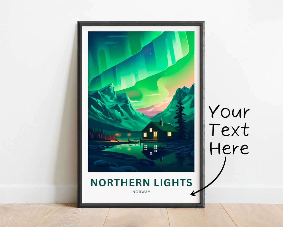 Northern Lights Norway Aurora Borealis Cabin Lake Personalized Poster