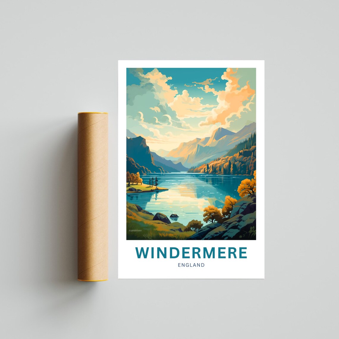 Windermere England Mountain Lake Autumn Personalized Travel Poster - Image 4