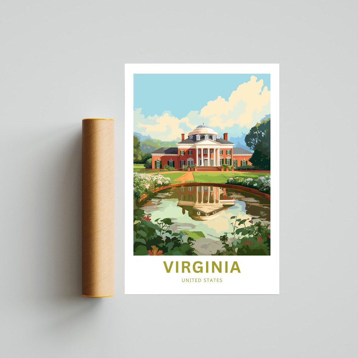 Personalized Virginia Colonial Brick Estate Pond Travel Poster - Image 4