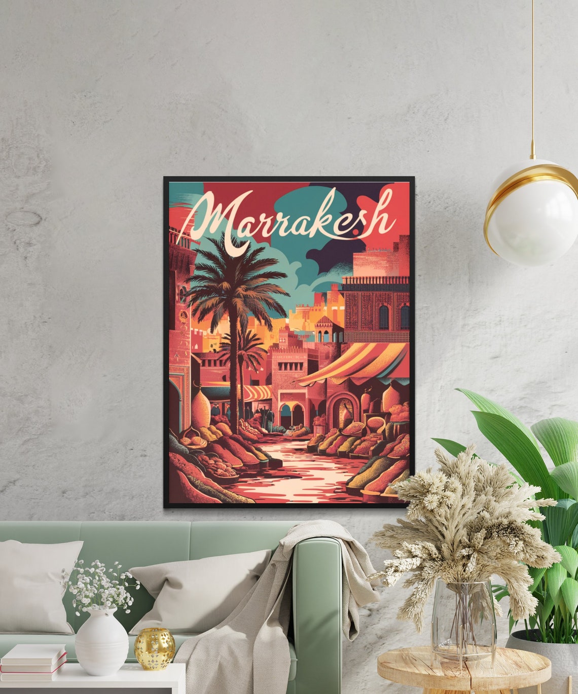 Marrakesh Morocco Old City Street Palms Warm Retro Art Poster - Image 3