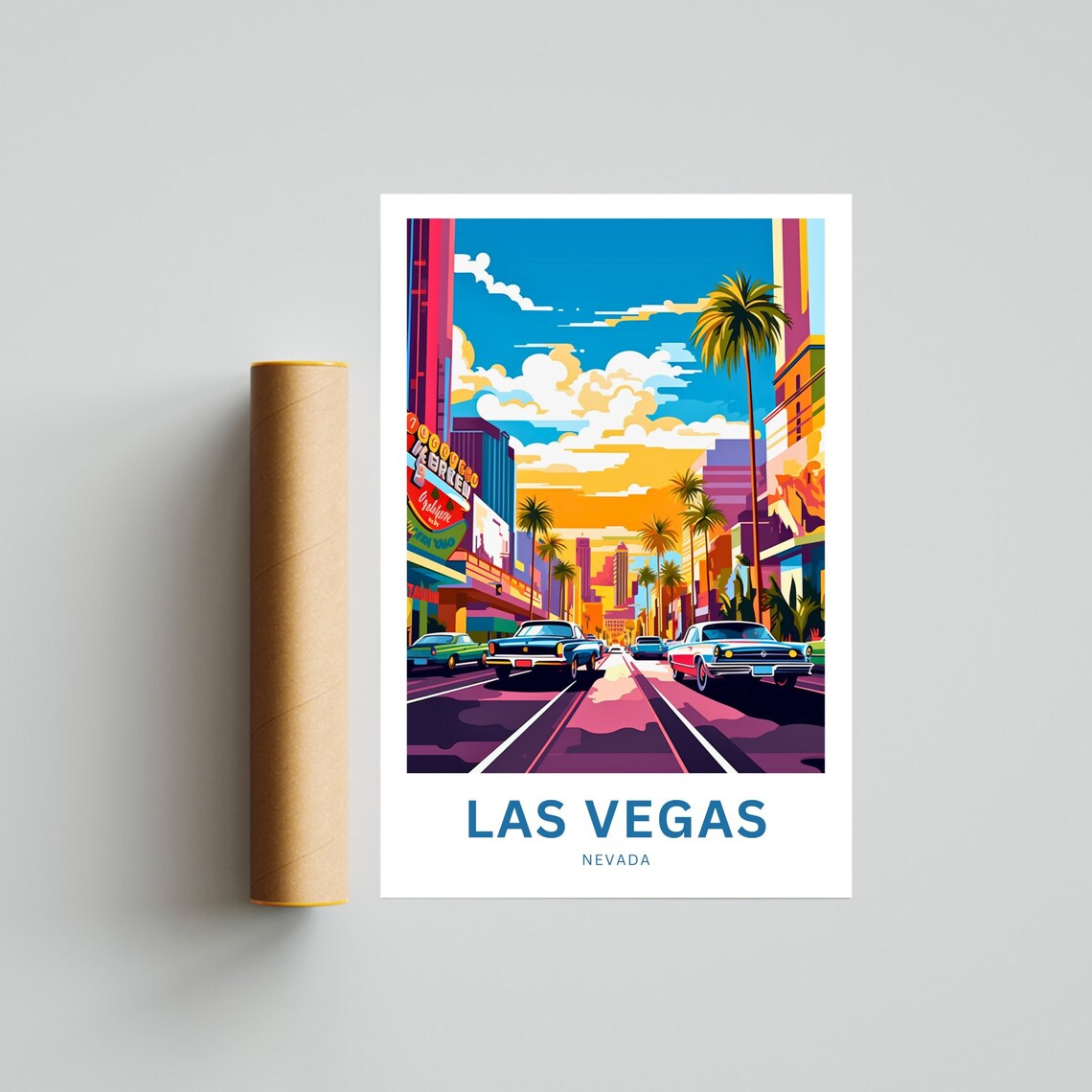 Personalized Las Vegas Downtown Street Classic Cars Travel Poster - Image 4