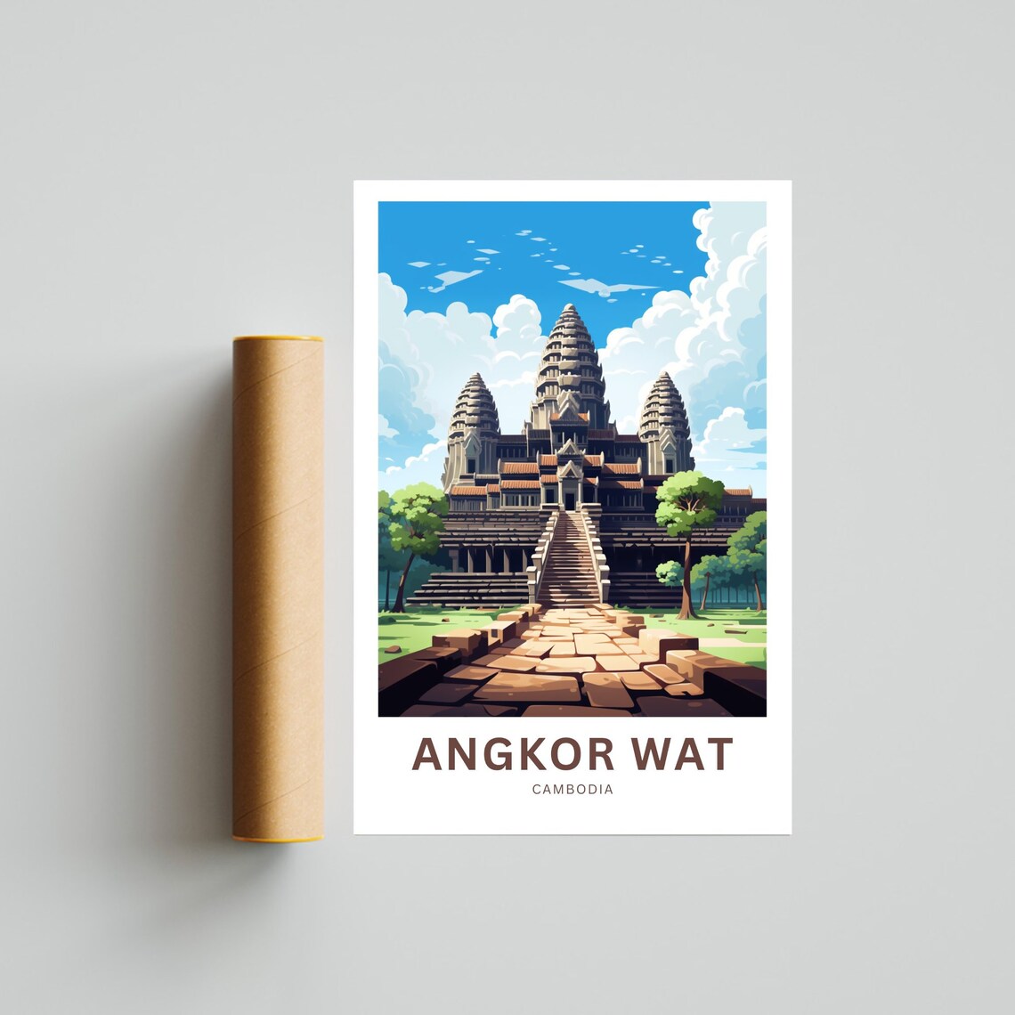 Personalized Angkor Wat Cambodia Travel Poster Stone Causeway View Art - Image 4
