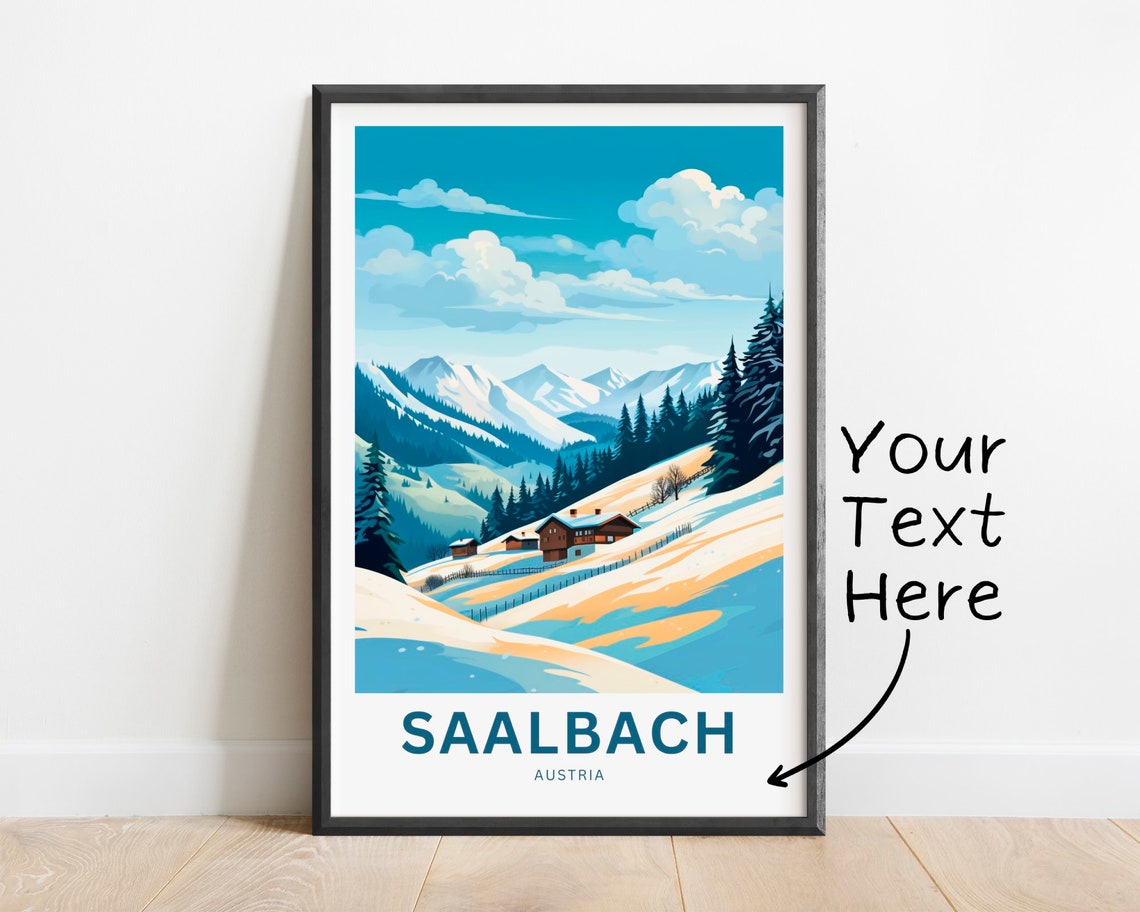 Personalized Saalbach Austria Snowy Pines Cabins Winter Poster