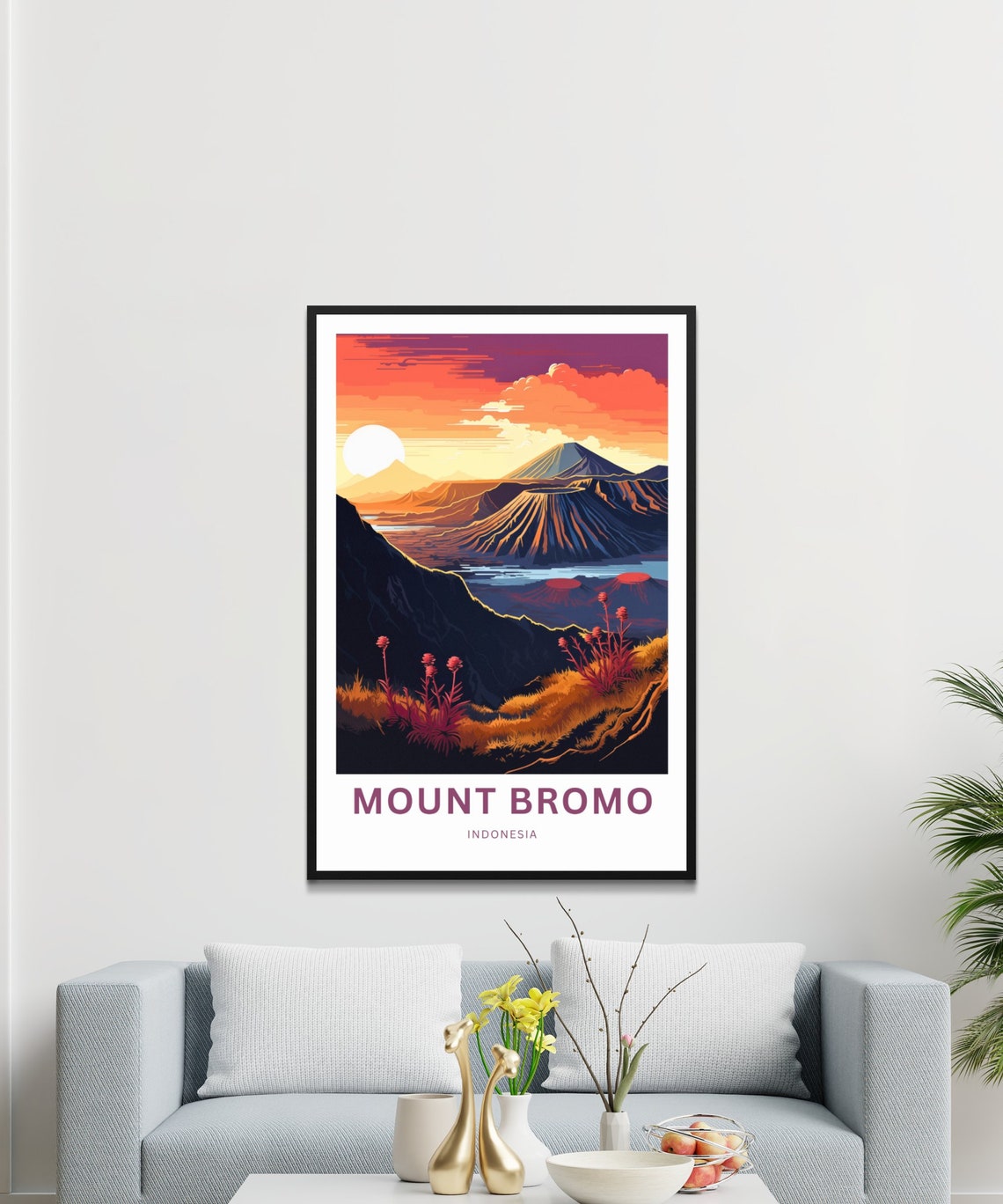 Personalized Mount Bromo Indonesia Sunset Custom Text Travel Poster - Image 3