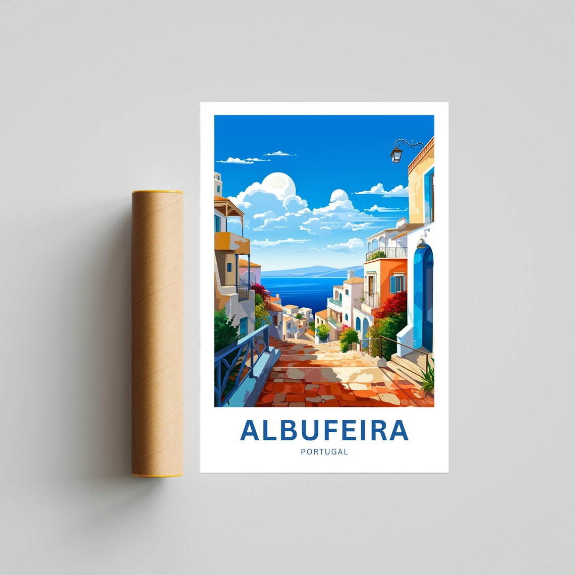 Personalized Sunny Albufeira Portugal Seafront Travel Poster - Image 4