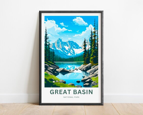Great Basin Nevada Alpine Lake Mountain Peak Travel Poster Artwork