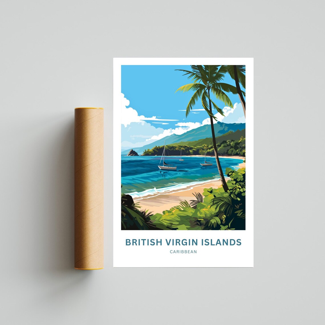 British Virgin Islands Caribbean Palm Bay Sailboats Travel Poster - Image 4