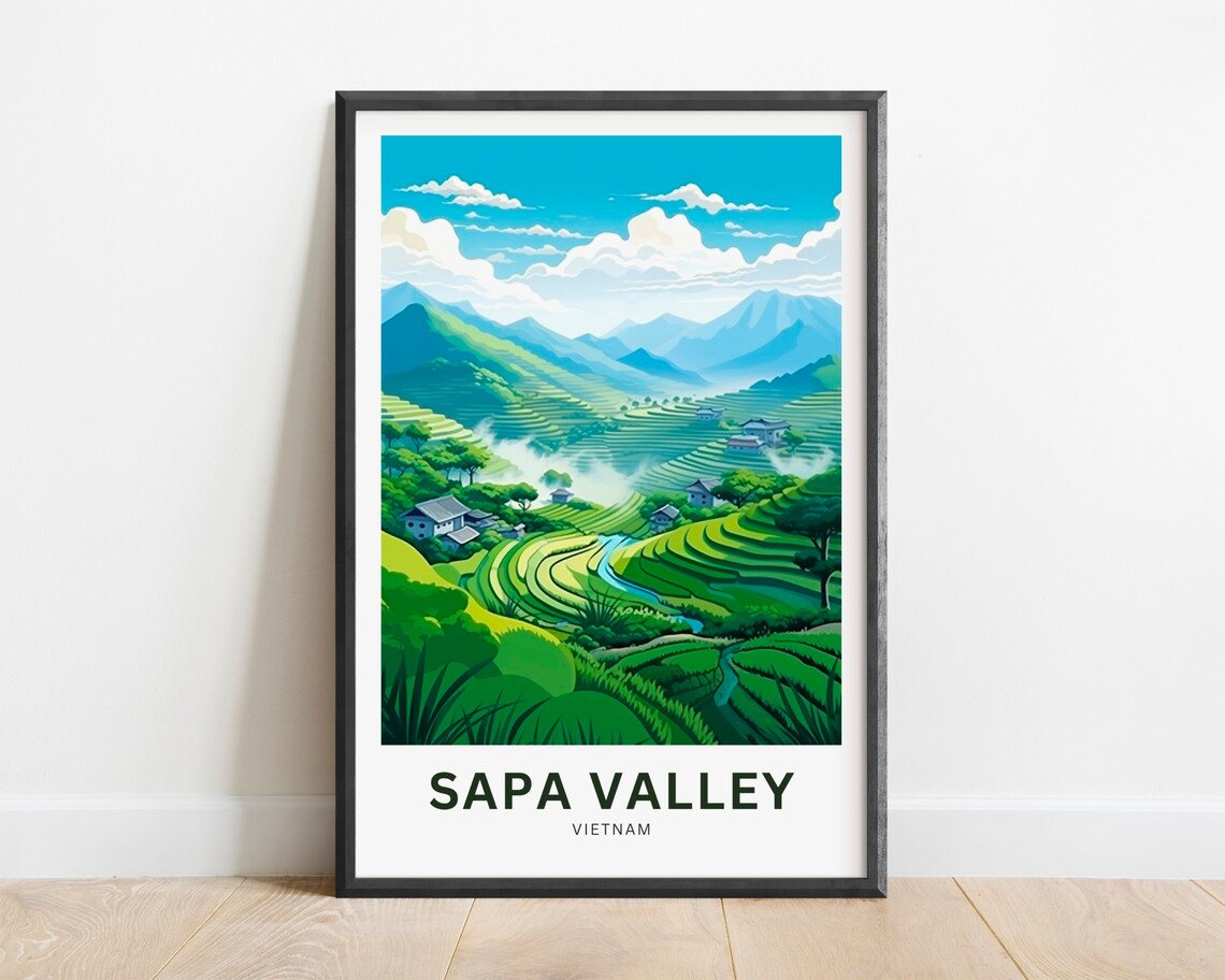Sapa Valley Vietnam Terraced Rice Fields Misty Travel Poster