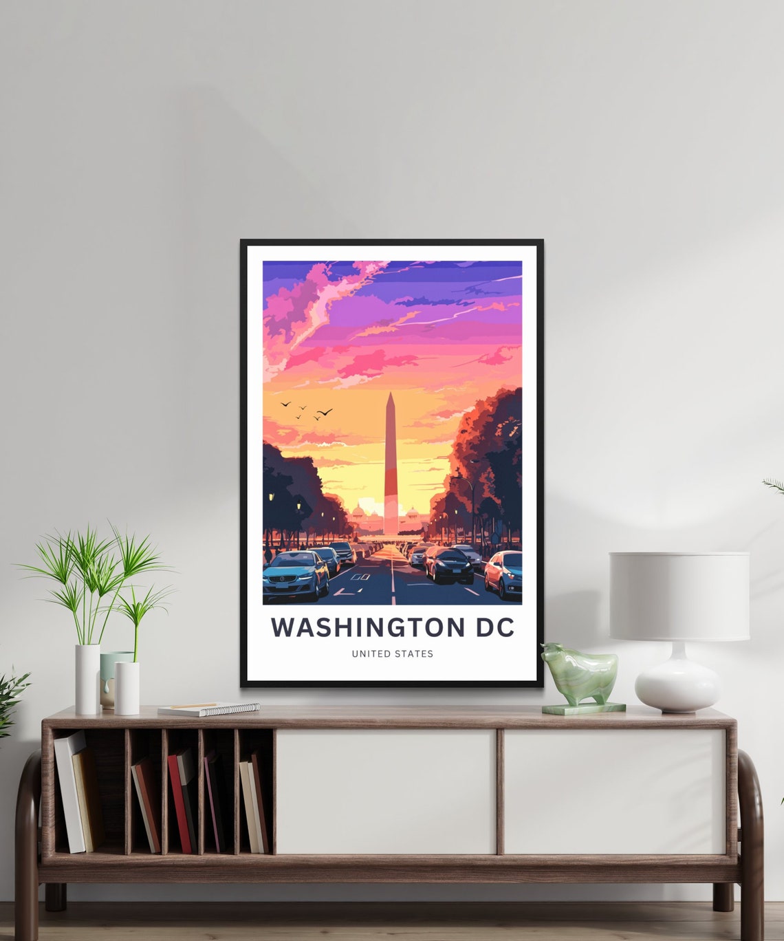 Washington DC Monument Pink Sunset Street Scene Customizable Poster - Image 2