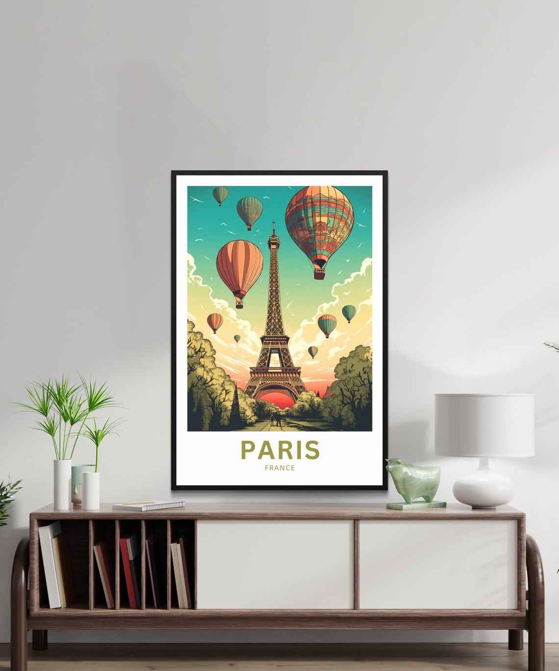 Paris France Eiffel Tower Hot Air Balloons Sunset Travel Poster - Image 3