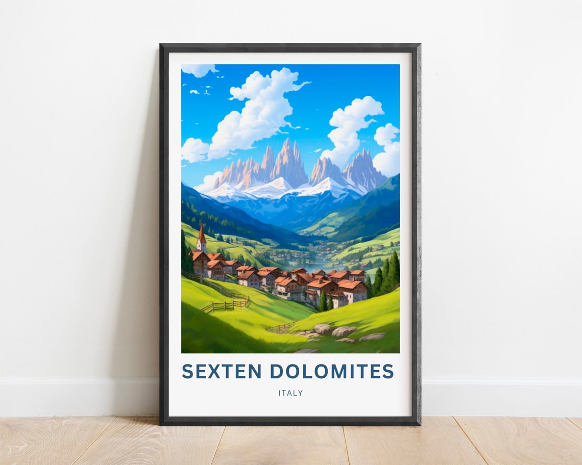 Sexten Dolomites Italy Alpine Village Church Snow Peaks Poster