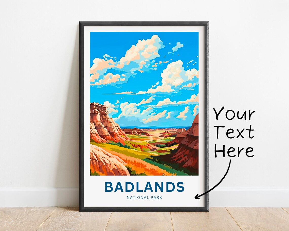 Badlands National Park Red Rock Canyon Vista Custom Travel Poster