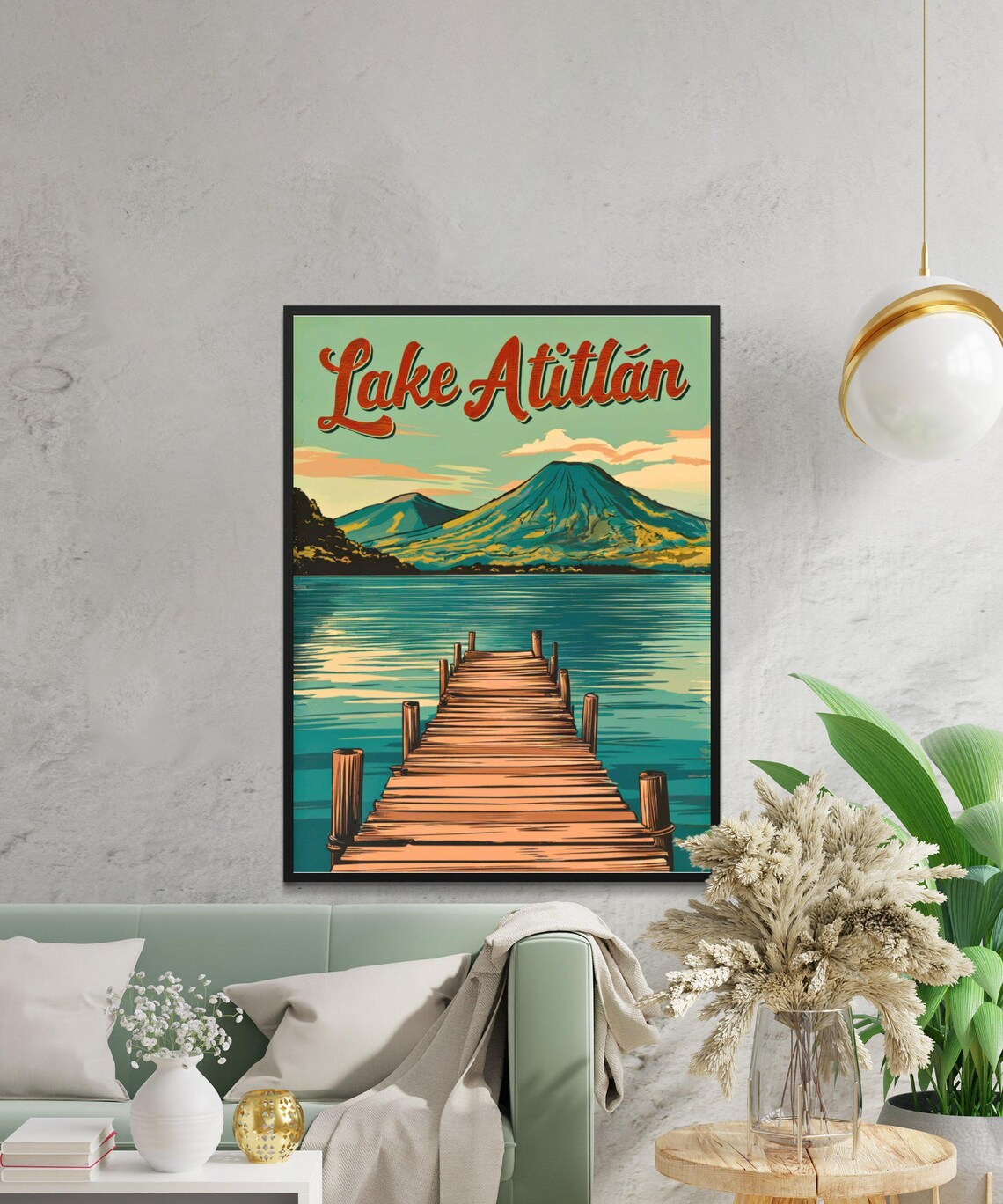Lake Atitlan Wooden Pier Vintage Volcano Mountain Lake Poster - Image 3