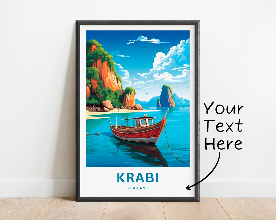Krabi Thailand Limestone Bay Red Boat Personalized Name Poster